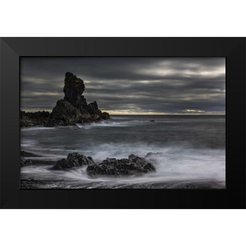 Iceland, Dritvik Stormy shoreline scenic Black Modern Wood Framed Art Print by Young, Bill