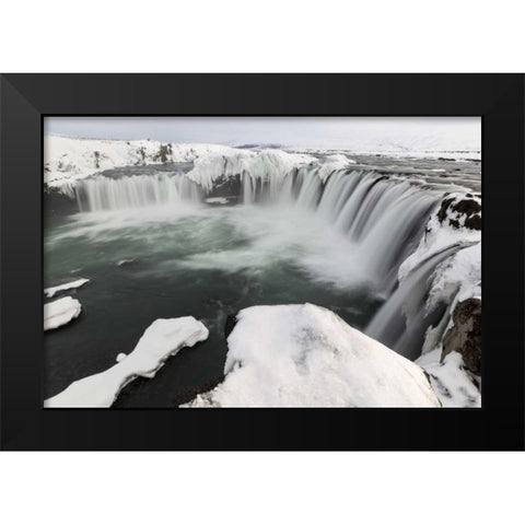 Iceland, Godafoss Landscape of waterfalls Black Modern Wood Framed Art Print by Young, Bill