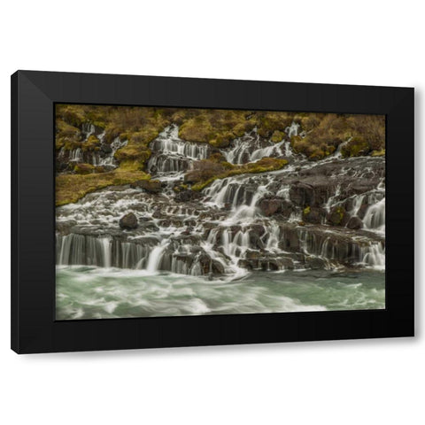 Iceland, Hraunfossar Waterfalls into stream Black Modern Wood Framed Art Print by Illg, Cathy and Gordon