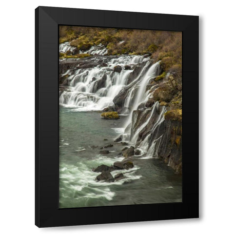 Iceland, Hraunfossar Waterfall over rocks Black Modern Wood Framed Art Print by Illg, Cathy and Gordon