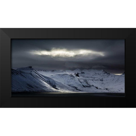 Iceland Sunlight bursts through storm clouds Black Modern Wood Framed Art Print by Young, Bill