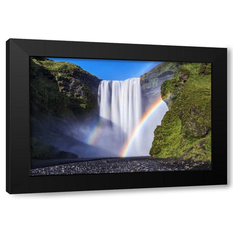 Iceland, Skogafoss Waterfall and rainbow Black Modern Wood Framed Art Print with Double Matting by Kirkland, Dennis
