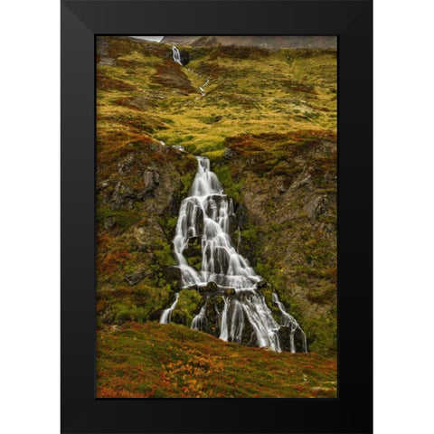 Iceland, Snaefellsnes Small waterfall and Autumn Black Modern Wood Framed Art Print by Kirkland, Dennis
