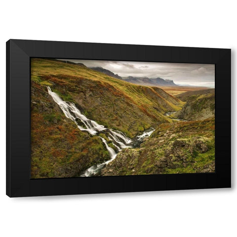 Iceland, Snaefellsnes Small waterfall in fall Black Modern Wood Framed Art Print with Double Matting by Kirkland, Dennis