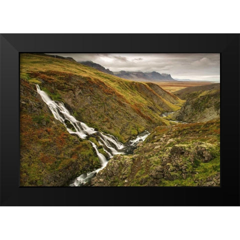 Iceland, Snaefellsnes Small waterfall in fall Black Modern Wood Framed Art Print by Kirkland, Dennis