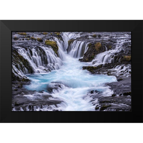 Iceland, Bruarfoss Waterfalls flow into river Black Modern Wood Framed Art Print by Kirkland, Dennis