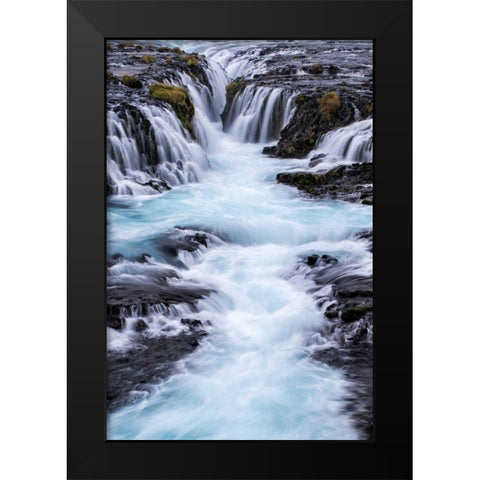 Iceland, Bruarfoss Waterfalls flow into river Black Modern Wood Framed Art Print by Kirkland, Dennis