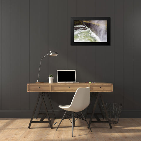 Iceland, Misty Gulfoss Waterfall and river Black Modern Wood Framed Art Print by Kirkland, Dennis