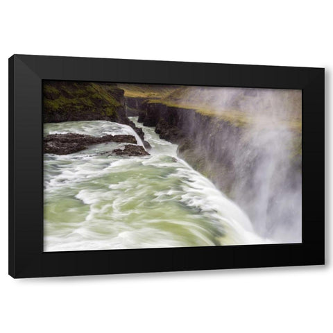 Iceland, Misty Gulfoss Waterfall and river Black Modern Wood Framed Art Print with Double Matting by Kirkland, Dennis