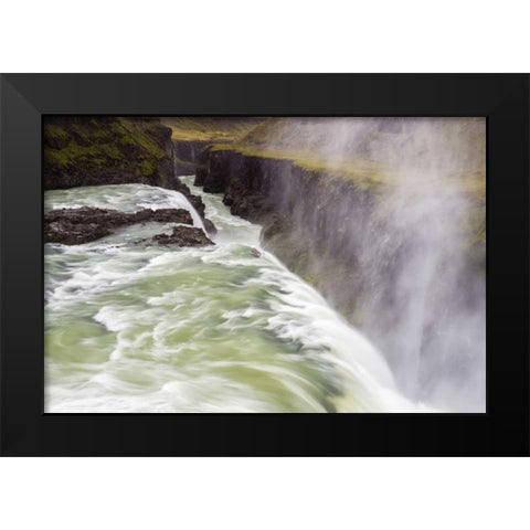 Iceland, Misty Gulfoss Waterfall and river Black Modern Wood Framed Art Print by Kirkland, Dennis