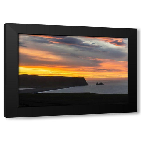 Iceland, Dyrholaey Sunrise over ocean and land Black Modern Wood Framed Art Print by Kirkland, Dennis