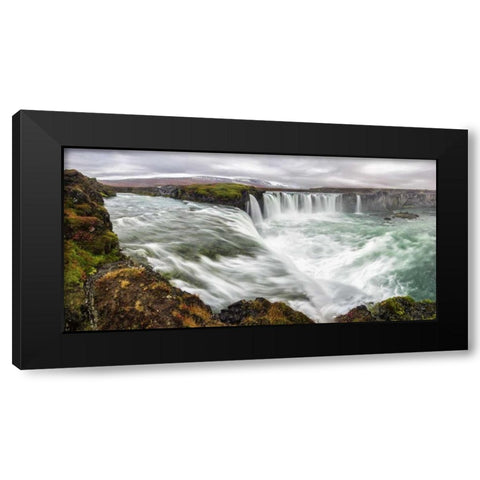 Iceland, Godafoss Scenic of waterfall Black Modern Wood Framed Art Print by Kirkland, Dennis