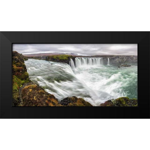 Iceland, Godafoss Scenic of waterfall Black Modern Wood Framed Art Print by Kirkland, Dennis