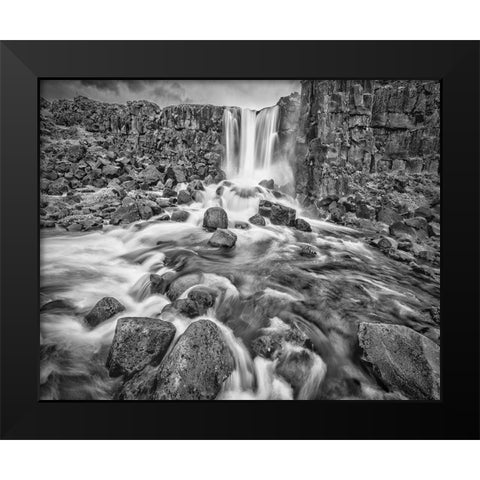 Oxarafoss-Iceland Black Modern Wood Framed Art Print by Ford, John