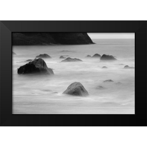 Basalt sea stacks in the ocean-Vik-Iceland Black Modern Wood Framed Art Print by Su, Keren