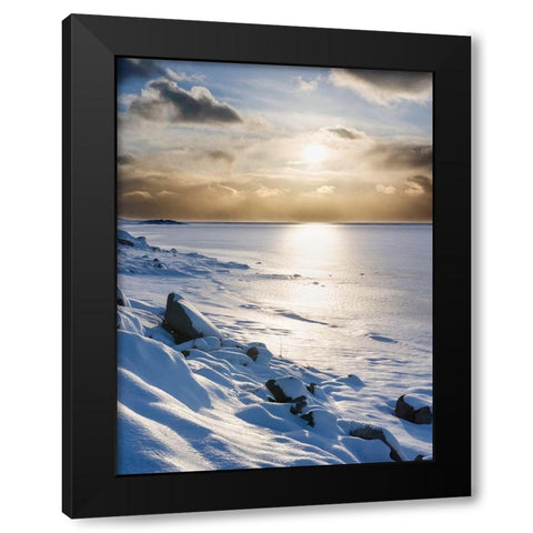 Landscape in the eastern fjords of Iceland between Hofn and Djupivogur Iceland Black Modern Wood Framed Art Print by Zwick, Martin