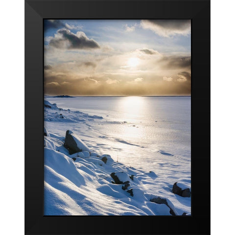 Landscape in the eastern fjords of Iceland between Hofn and Djupivogur Iceland Black Modern Wood Framed Art Print by Zwick, Martin