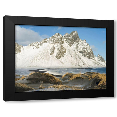 Coastal landscape with dunes at iconic Stokksnes during winter and stormy conditions Iceland Black Modern Wood Framed Art Print with Double Matting by Zwick, Martin