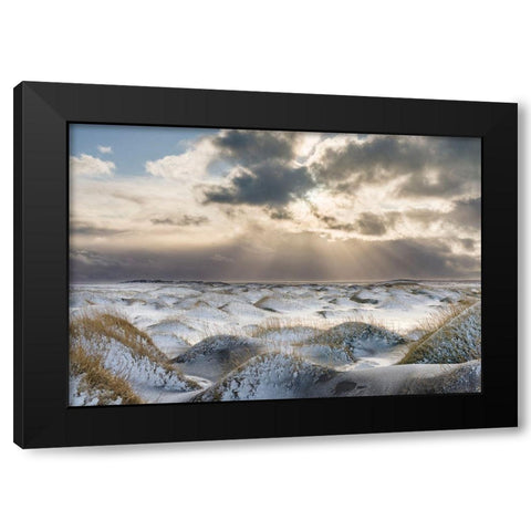 Coastal landscape with dunes at iconic Stokksnes during winter and stormy conditions Iceland Black Modern Wood Framed Art Print with Double Matting by Zwick, Martin