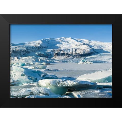 Glacier Fjallsjoekull and frozen glacial lake Fjallsarlon in Vatnajokull National Park Black Modern Wood Framed Art Print by Zwick, Martin