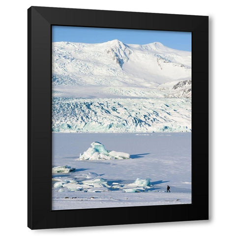 Glacier Fjallsjoekull and frozen glacial lake Fjallsarlon in Vatnajokull National Park Black Modern Wood Framed Art Print by Zwick, Martin