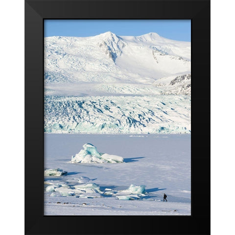 Glacier Fjallsjoekull and frozen glacial lake Fjallsarlon in Vatnajokull National Park Black Modern Wood Framed Art Print by Zwick, Martin