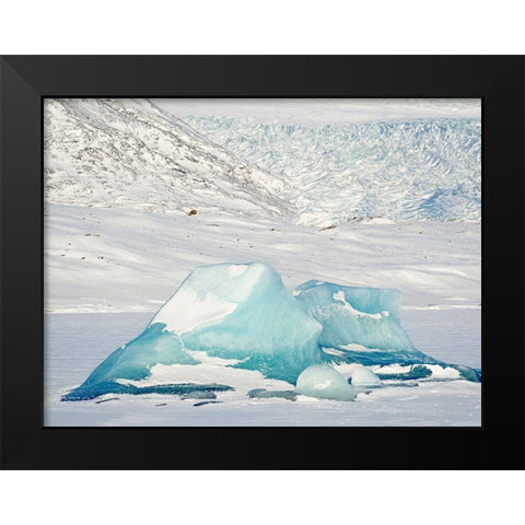 Frozen glacial lake Fjallsarlon in Vatnajokull National Park view towards glacier Breidamerkurjokull Black Modern Wood Framed Art Print by Zwick, Martin