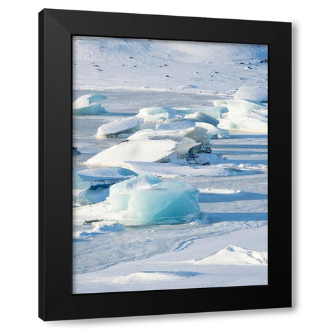 Frozen glacial lake Fjallsarlon in Vatnajokull National Park during winter Iceland Black Modern Wood Framed Art Print by Zwick, Martin
