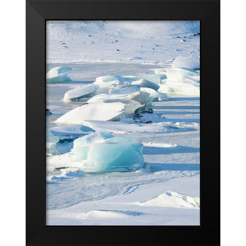 Frozen glacial lake Fjallsarlon in Vatnajokull National Park during winter Iceland Black Modern Wood Framed Art Print by Zwick, Martin