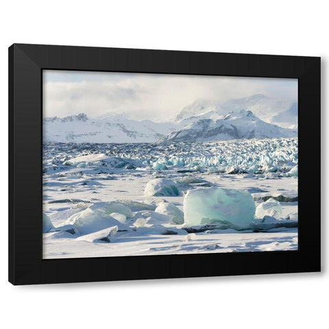 Northern shore of glacial lagoon Jokulsarlon with glacier Breidamerkurjokull Black Modern Wood Framed Art Print with Double Matting by Zwick, Martin