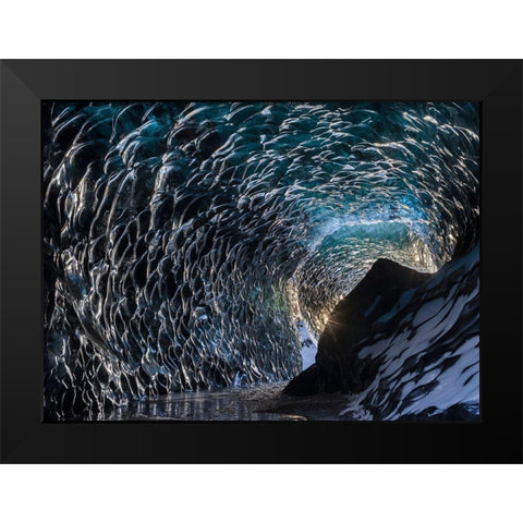 Ice cave at the northern shore of glacial lagoon Jokulsarlon in glacier Breidamerkurjokull Black Modern Wood Framed Art Print by Zwick, Martin