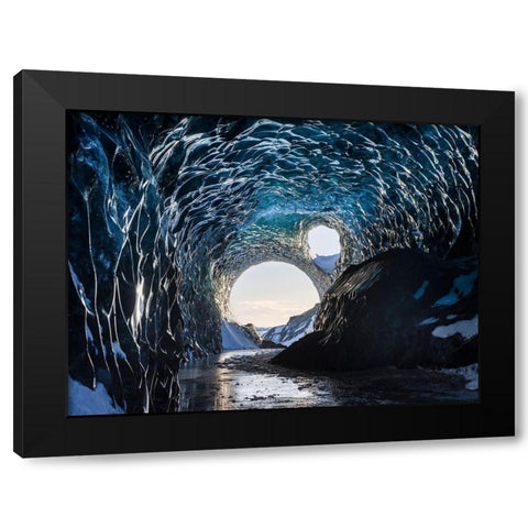 Ice cave at the northern shore of glacial lagoon Jokulsarlon in glacier Breidamerkurjokull Black Modern Wood Framed Art Print with Double Matting by Zwick, Martin