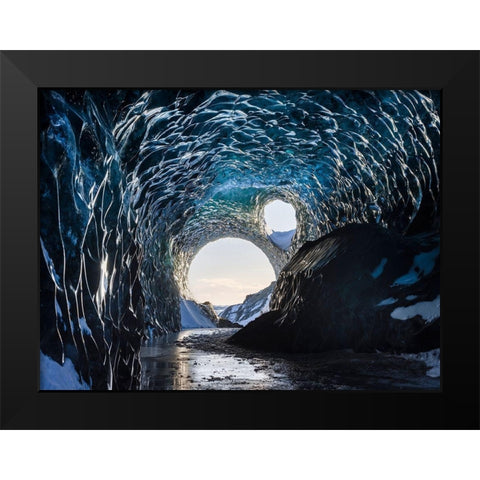 Ice cave at the northern shore of glacial lagoon Jokulsarlon in glacier Breidamerkurjokull Black Modern Wood Framed Art Print by Zwick, Martin