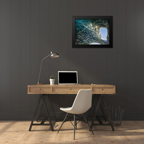 Ice cave at the northern shore of glacial lagoon Jokulsarlon in glacier Breidamerkurjokull Black Modern Wood Framed Art Print by Zwick, Martin