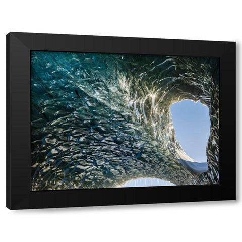 Ice cave at the northern shore of glacial lagoon Jokulsarlon in glacier Breidamerkurjokull Black Modern Wood Framed Art Print by Zwick, Martin