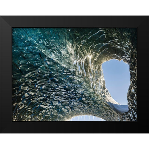 Ice cave at the northern shore of glacial lagoon Jokulsarlon in glacier Breidamerkurjokull Black Modern Wood Framed Art Print by Zwick, Martin
