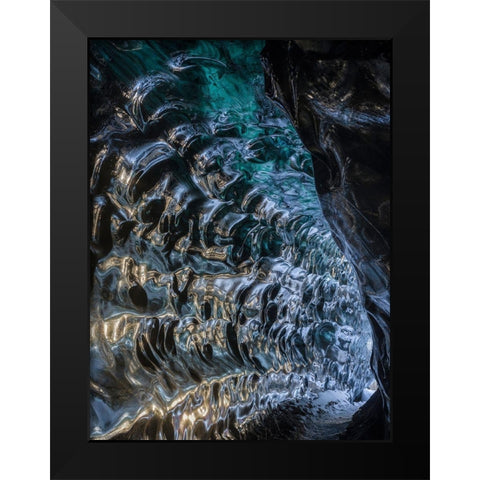 Ice cave at the northern shore of glacial lagoon Jokulsarlon in glacier Breidamerkurjokull Black Modern Wood Framed Art Print by Zwick, Martin