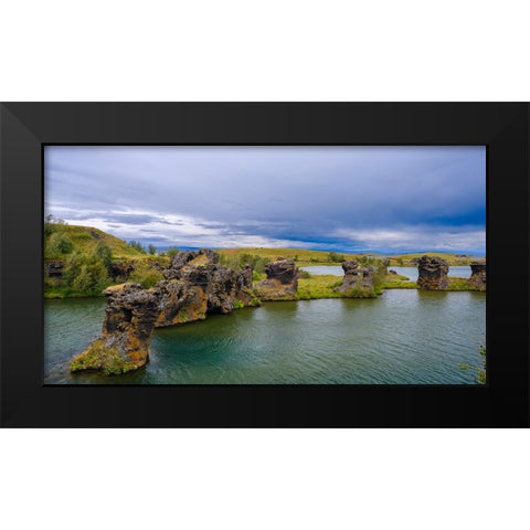 Lava chimneys- rock formations - Hofdi Nature Reserve. Europe- Iceland Black Modern Wood Framed Art Print by Zwick, Martin