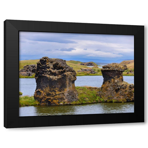 Lava chimneys- rock formations - Hofdi Nature Reserve. Europe- Iceland Black Modern Wood Framed Art Print by Zwick, Martin