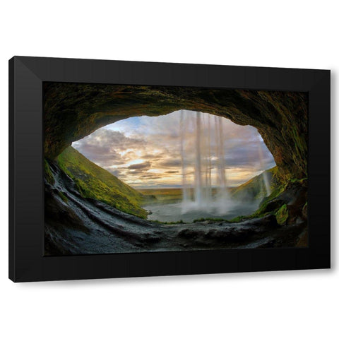 Seljalandsfoss waterfall on the southern coast of Iceland Black Modern Wood Framed Art Print with Double Matting by Steve Mohlenkamp