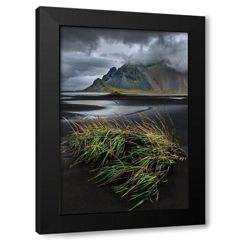 Vestrahorn beach near Hofn in the southeast of Iceland Black Modern Wood Framed Art Print by Steve Mohlenkamp