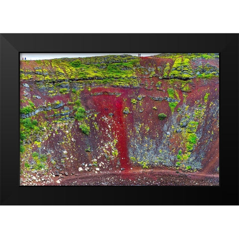Red Volcanic Soil green Moss Kerio Volcano Crater blue Lake Golden Falls Golden Circle Black Modern Wood Framed Art Print by Perry, William