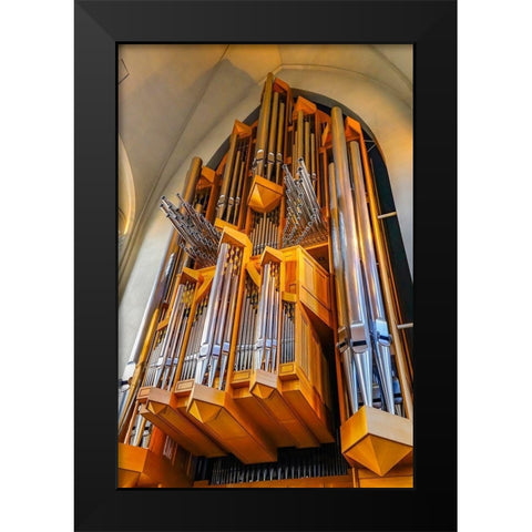 Hallgrimskirkja Large Lutheran Church Wooden Organ-Reykjavik-Iceland Black Modern Wood Framed Art Print by Perry, William