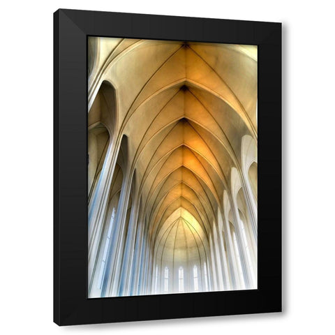 Tall Columns Windows Ceiling Hallgrimskirkja Large Lutheran Church-Reykjavik-Iceland  Black Modern Wood Framed Art Print by Perry, William