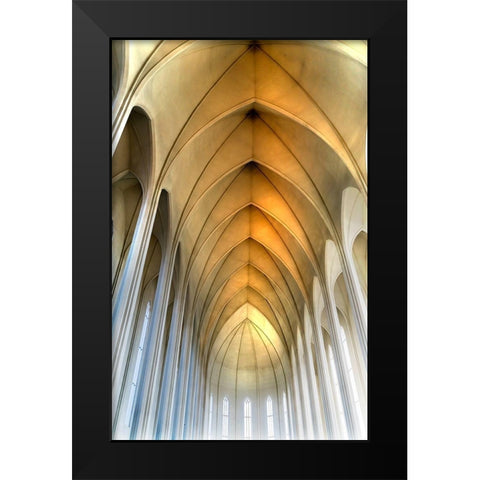 Tall Columns Windows Ceiling Hallgrimskirkja Large Lutheran Church-Reykjavik-Iceland  Black Modern Wood Framed Art Print by Perry, William