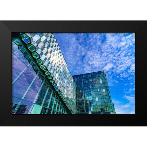 Modern glass concert hall-Reykjavik-Iceland Black Modern Wood Framed Art Print by Perry, William