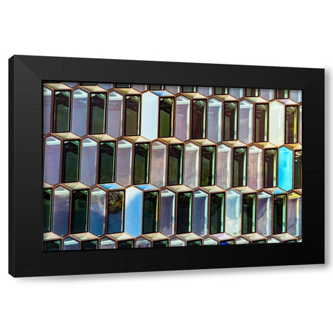Modern glass abstract background concert hall-Reykjavik-Iceland Black Modern Wood Framed Art Print with Double Matting by Perry, William