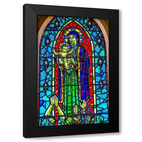 Virgin Mary Baby Jesus Stained glass Hallgrimskirkja Large Lutheran Church-Reykjavik Black Modern Wood Framed Art Print with Double Matting by Perry, William