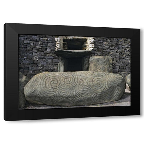 Ireland, Newgrange Elaborately carved stone Black Modern Wood Framed Art Print with Double Matting by Flaherty, Dennis