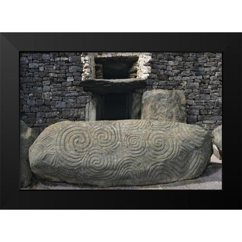 Ireland, Newgrange Elaborately carved stone Black Modern Wood Framed Art Print by Flaherty, Dennis